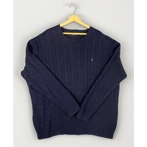 Polo Ralph Lauren Cable Knit Sweater Men Sz 3XLT Navy Blue Pony 100% Cotton